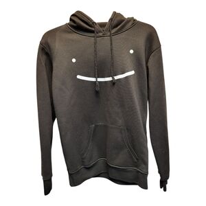 Kids Black Pullover Smiley Face Hoodie with Ribbed Cuffs - Size S 10